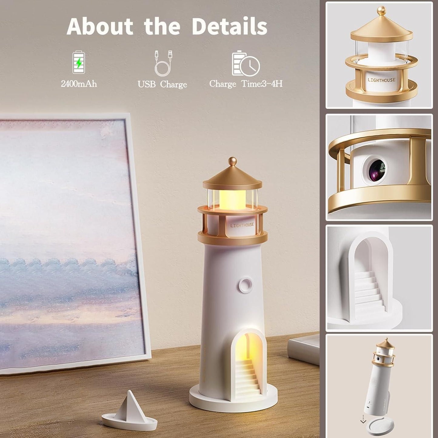 Moon Projection Lighthouse โ Bluetooth Music Night Light