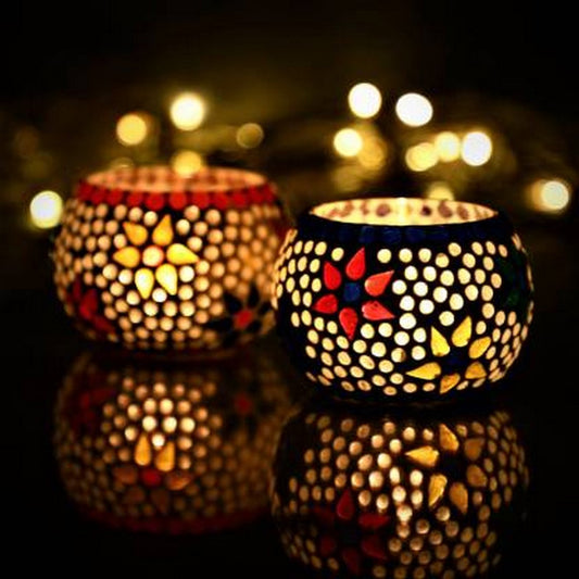 eCraftIndia Set of 2 Mosaic Glass Decorative Tea Light Holders – ₹599