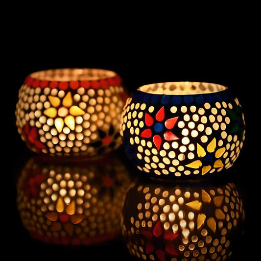 eCraftIndia Set of 2 Mosaic Glass Decorative Tea Light Holders – ₹599