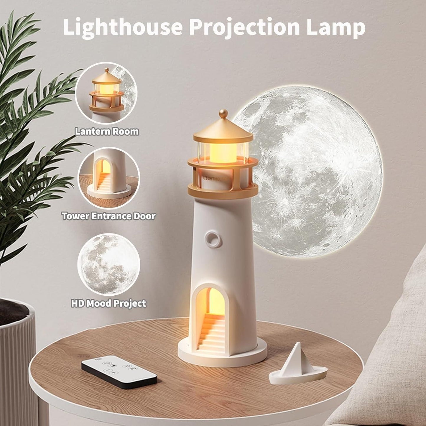 Moon Projection Lighthouse โ Bluetooth Music Night Light